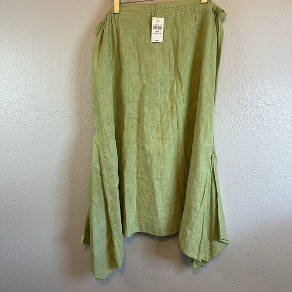 NWT J. Jill 100% Linen Green 24w Maxi Sharkbite Hem Skirt Zip Up Lagenlook Flowy - Picture 1 of 8